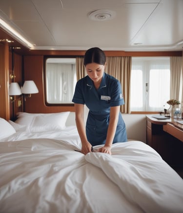a woman putting a blue blanket on top of a bed
