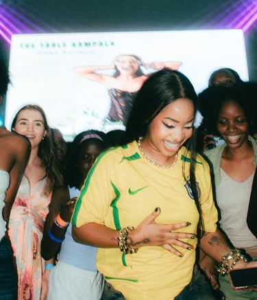 Teens enjoying food, conversation, and community at Bloomfest