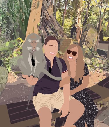 a man and woman sitting on a bench in a park