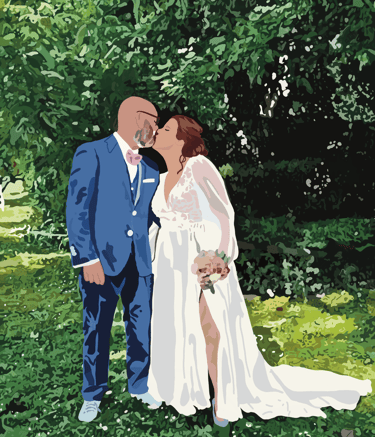 a man and woman kissing in a field