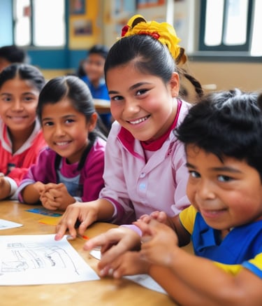 A group of people gathered around a person holding a sign with multiple options, such as education and feminism, written on it. The focus is on the interaction and communication among the individuals.