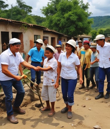 A red poster with white text is pasted on a weathered concrete pole. The background features a pedestrian crossing, suggesting an urban setting. The text on the poster promotes values of decency, equality, and social justice.