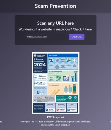 Image of the Scam Prevention website. 