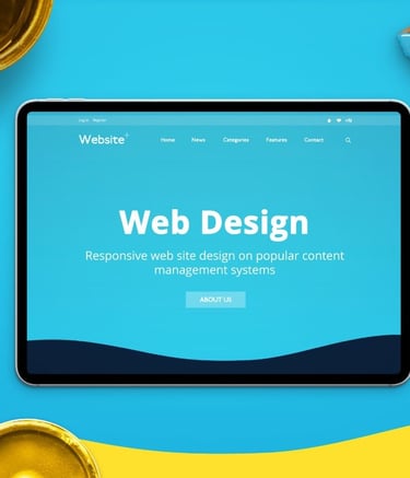 a tablet screen displaying a website design for a website