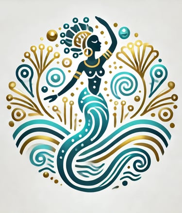 mammy water icon - a water queen surrounded by waves and reeds, all stylised