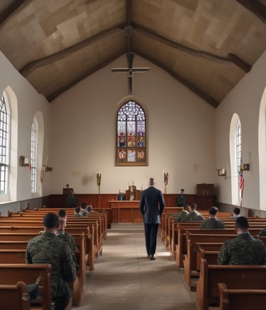 Futuristic Christian military sci-fi book cover with armored soldiers and glowing crosses.