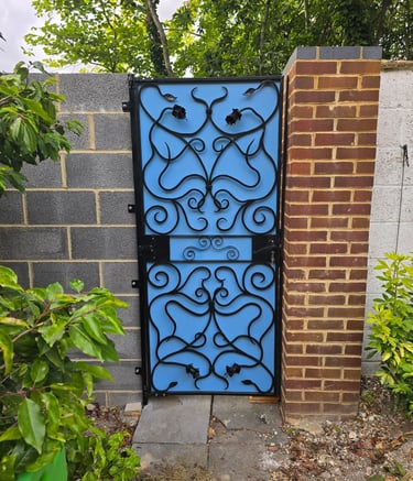 sky blue forged steel privacy gate hand made
