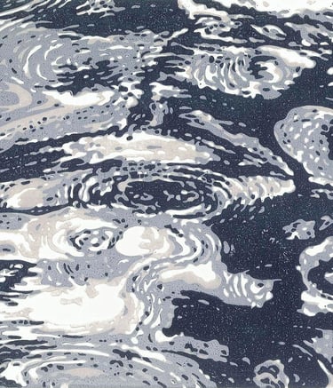 Linogravure couleur représentant des ondulations dans une flaque d’eau.