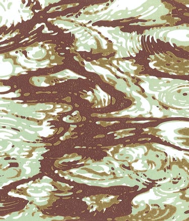 Linogravure couleur représentant des ondulations dans une flaque d’eau.
