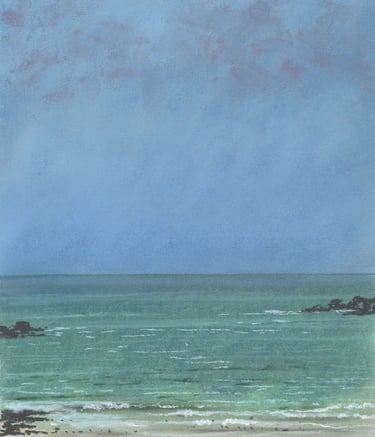 Dessin au pastel sec représentant la Plage du Sillon à Saint-Malo