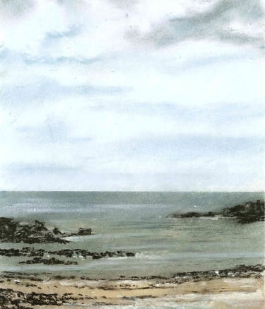 Dessin au pastel sec représentant la Plage du Sillon à Saint-Malo.