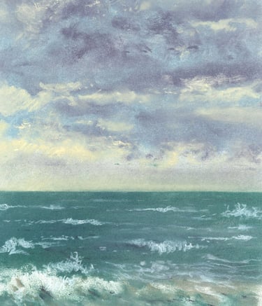 Dessin au pastel sec représentant la Plage du Sillon à Saint-Malo.