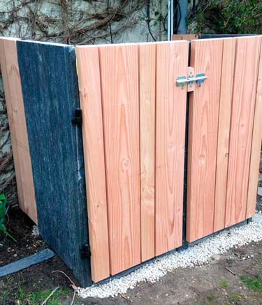 cache poubelle en bois et ardoise