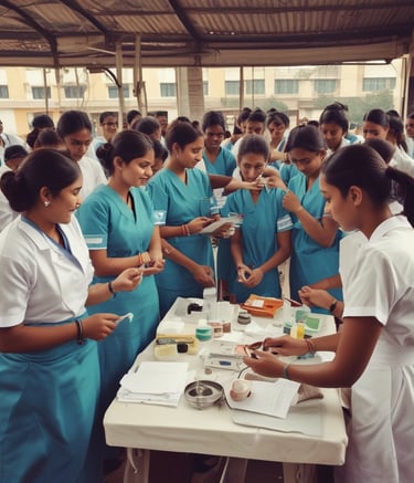 Faculty mentoring students during a community health outreach program.
