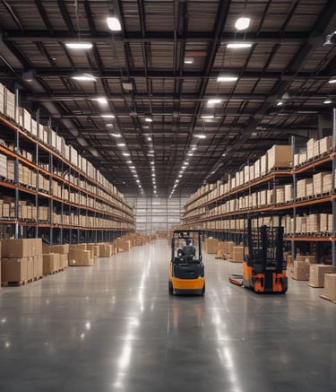 Technician installing WiFi access points in a warehouse