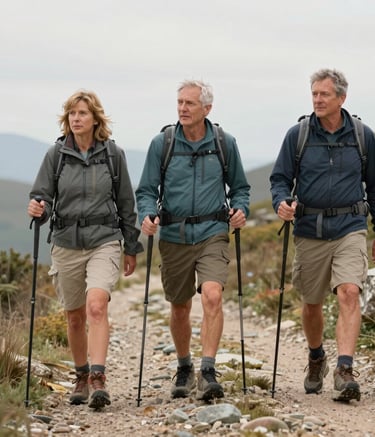 Smiling faces at a weekend hiking event, surrounded by lush forest trails.