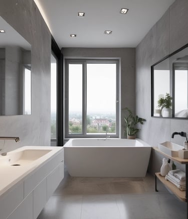 Modern renovated living room with warm wooden accents and soft lighting.