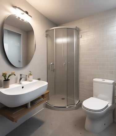 Modern renovated living room with warm wooden accents and soft lighting.