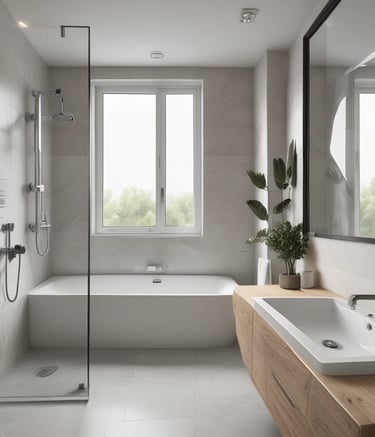 3D visualization of a modern living room with minimalist design.