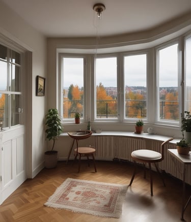 3D visualization of a modern living room with minimalist design.