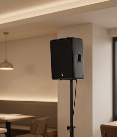 Elegant audio system integrated seamlessly into a stylish office space