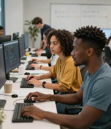 Project manager leading a diverse team meeting with charts.