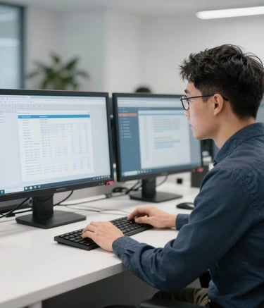 Business analyst presenting process improvements on a whiteboard.