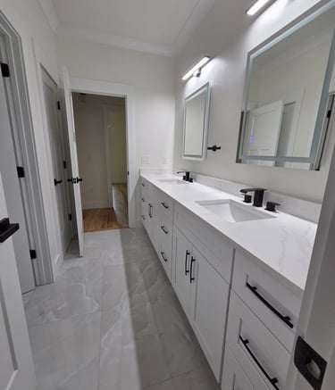 Modern bathroom installation with dual sinks, sleek fixtures, and elegant finishes for enhanced comf