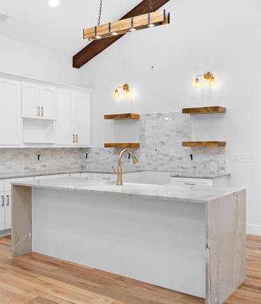 Kitchen island installation with integrated lighting, enhancing workspace functionality, style