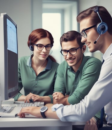 Team members discussing strategies in front of a digital board