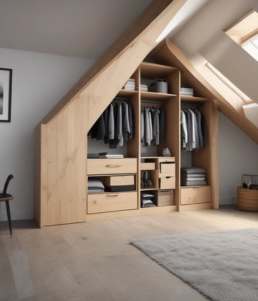 Detail of a fitted wardrobe corner showing flawless joinery and premium wood finish.
