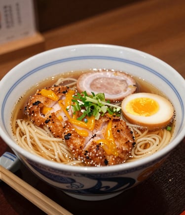 Modern Asian street food restaurant interior with sleek black and orange accents