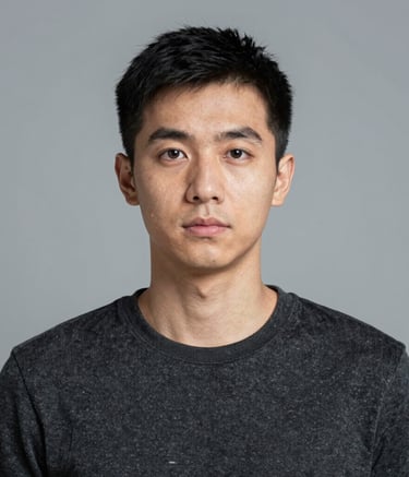 Black and pink themed portrait of a thoughtful author surrounded by books.