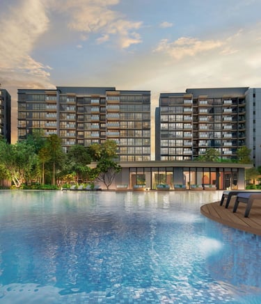Vibrant modern lifestyle hub, retail mall entrance, and residential towers at Parktown Residences at