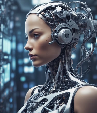 Futuristic market financial dashboard showing AI analytics.