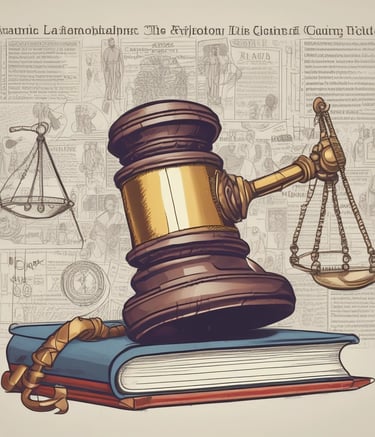 A close-up of a vintage law book with a gavel resting on top, set against a dark wooden background.