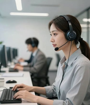 A blurred background of a modern tech support office in the US, featuring clean lines and a professional atmosphere, with soft gray and white tones emphasizing efficiency.