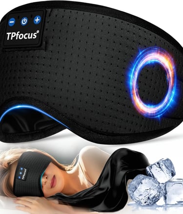 TPfocus bluetooth sleep mask for side sleepers with thin speakers and cooling eye cover for insomnia relief.
