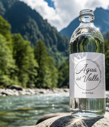 Botella de agua al costado de un río