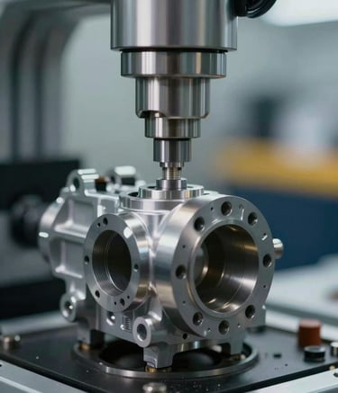 A close-up of a precision quality inspection process on a metallic engine part. Professional lighting, shallow depth of field, showcasing modern automotive technology with subtle #A5002C highlights in the background.