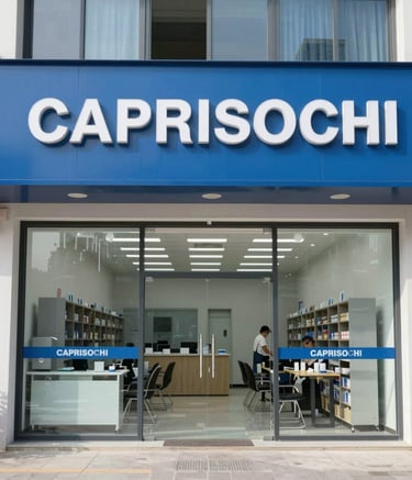A wide-angle photography shot of a modern distribution hub in a bustling West African city. Professional staff in midnight blue uniforms are managing logistics using modern tablets. Sunlight illuminates the scene, highlighting efficiency and professional distribution standards.