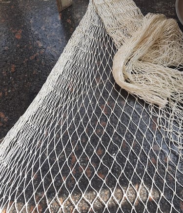 Photograph of completed pigeon net installation wrapping the entire warehouse perimeter.