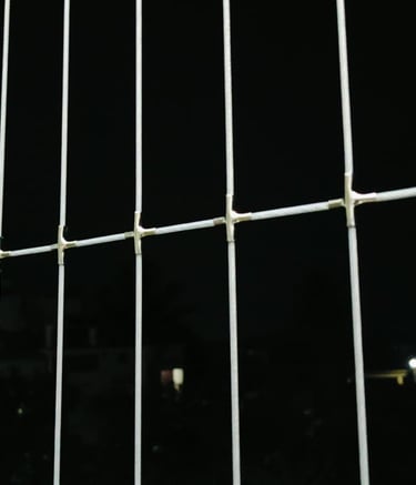 Evening view of a Lower Parel building with multiple balconies protected by pigeon nets.