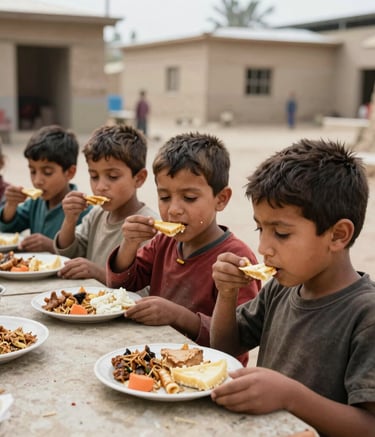 Children enjoying a nutritious lunch together in a school courtyard.