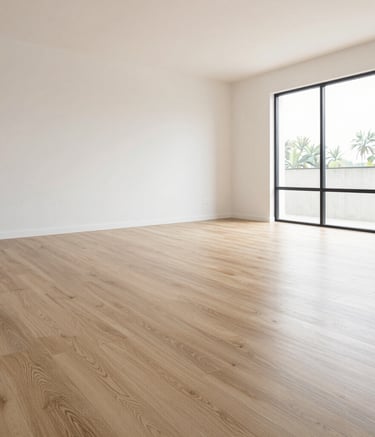 Close-up of freshly installed luxury vinyl plank flooring with natural wood grain texture.
