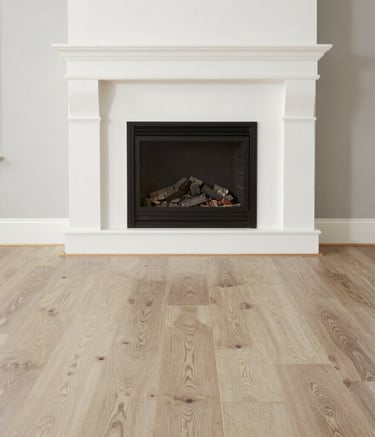 Hardwood flooring installation in progress, showing careful craftsmanship.