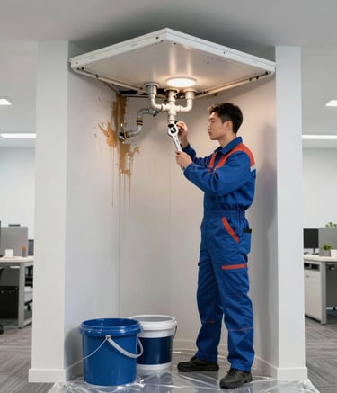 Worker painting interior walls of a corporate office with precision.
