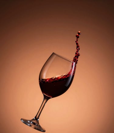Copa de vino tinto en movimiento, primer plano, con fondo en degradado oscuro a claro desde abajo