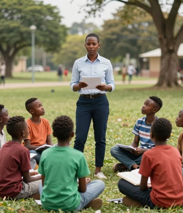 Team members participating in an outdoor trust-building exercise, supporting each other.