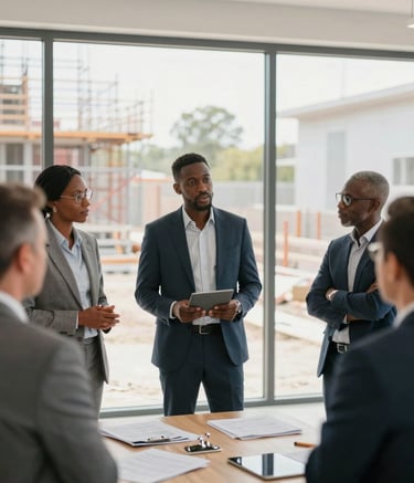 Team members participating in an outdoor trust-building exercise, supporting each other.